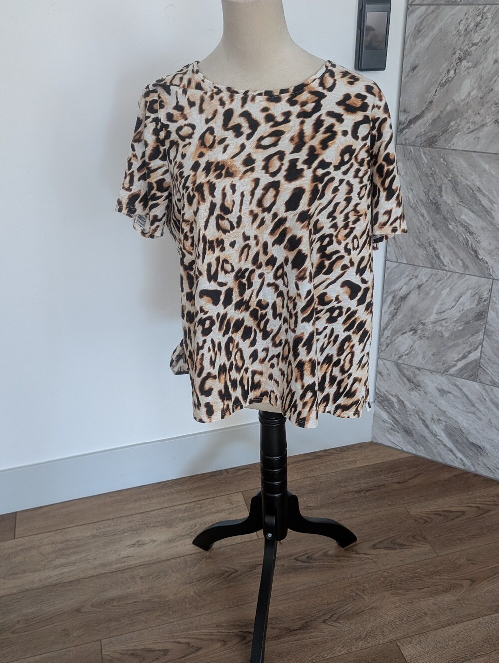 Chico's Short Sleeve Leopard-Print Tee in Beige and Brown